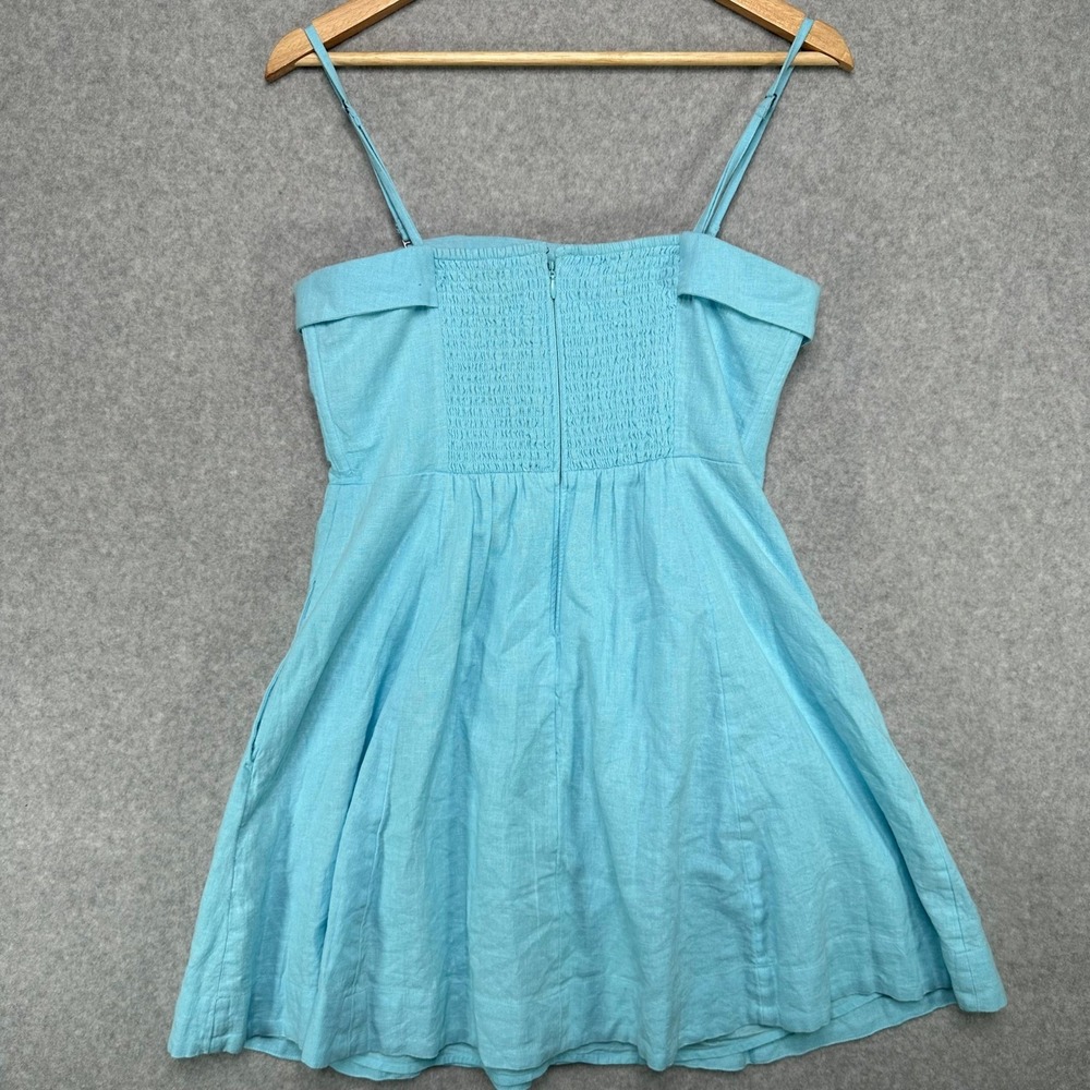 Abercrombie Fitch Light Blue Smocked Linen Blend Fit Flare Mini Dress Womens M - Picture 4 of 10